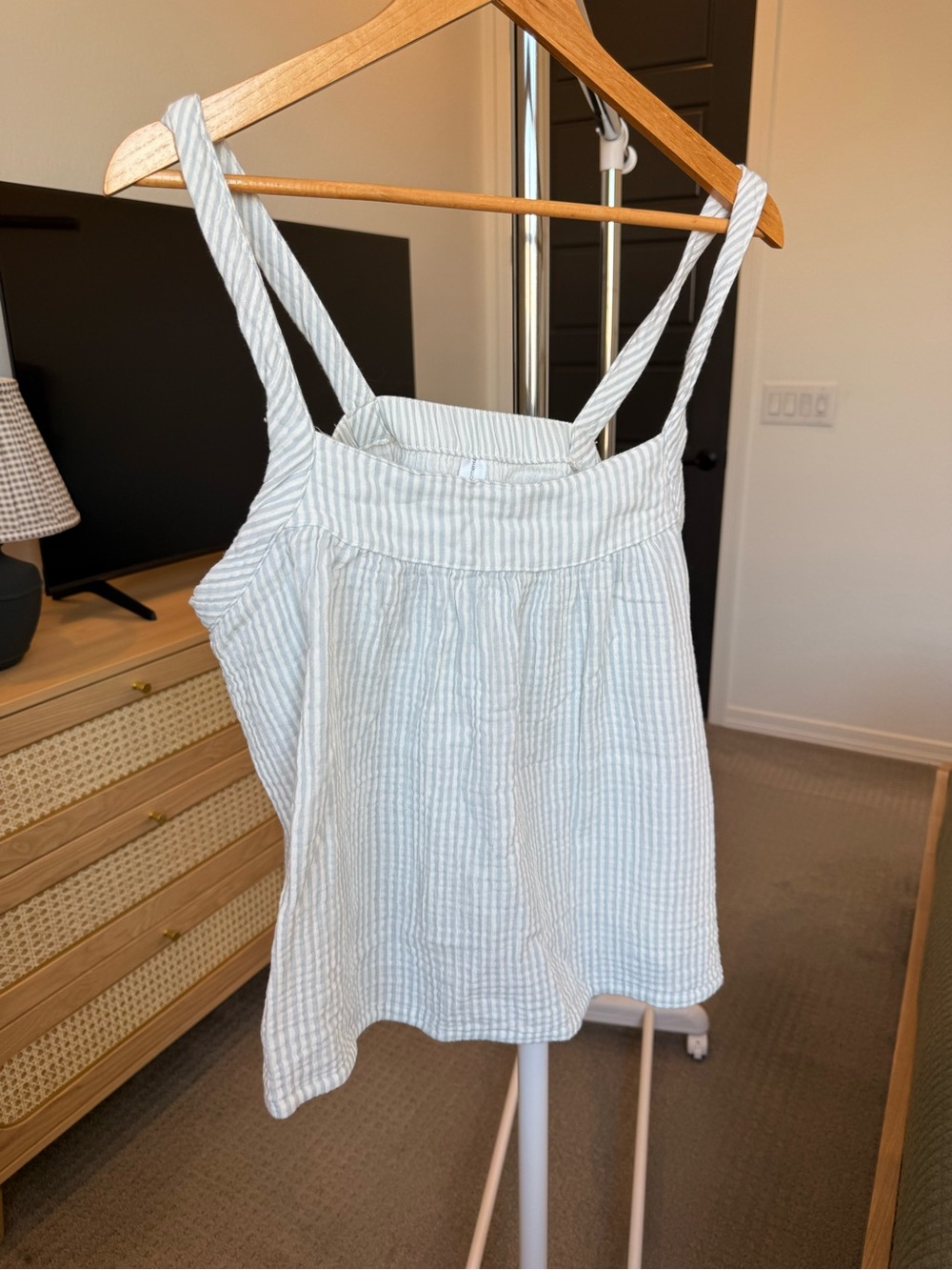 Light Blue and White Striped Square-Neck Tank Top